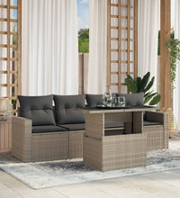 5-tlg. Garten-Sofagarnitur mit Kissen Hellgrau Poly Rattan