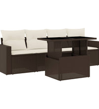 5-tlg. Garten-Sofagarnitur mit Kissen Braun Poly Rattan