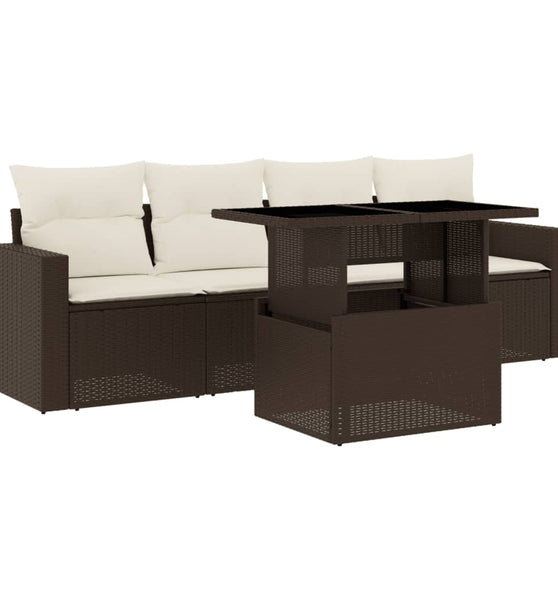 5-tlg. Garten-Sofagarnitur mit Kissen Braun Poly Rattan