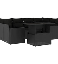7-tlg. Garten-Sofagarnitur mit Kissen Schwarz Poly Rattan