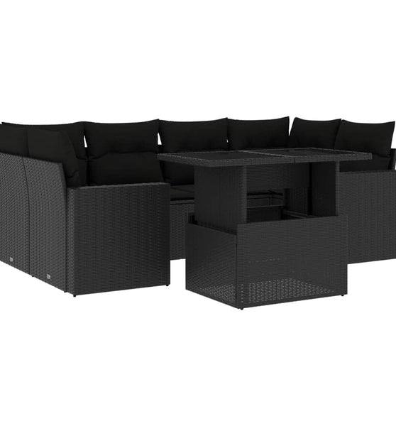 7-tlg. Garten-Sofagarnitur mit Kissen Schwarz Poly Rattan