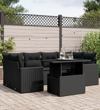 7-tlg. Garten-Sofagarnitur mit Kissen Schwarz Poly Rattan