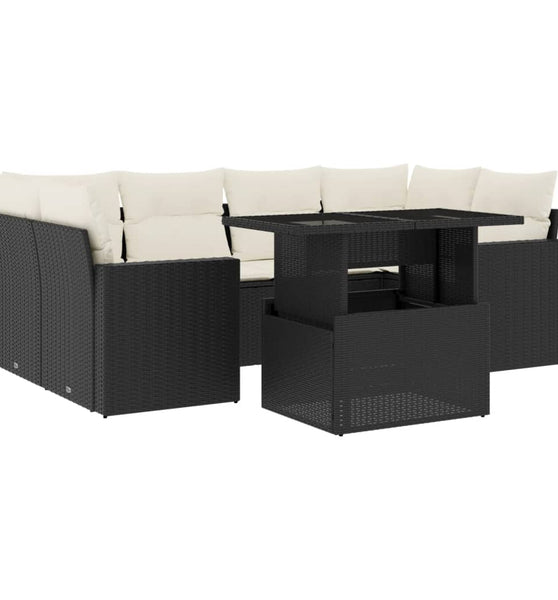 7-tlg. Garten-Sofagarnitur mit Kissen Schwarz Poly Rattan