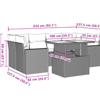 7-tlg. Garten-Sofagarnitur mit Kissen Schwarz Poly Rattan