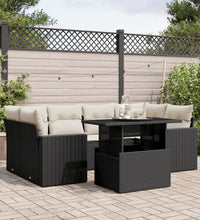 7-tlg. Garten-Sofagarnitur mit Kissen Schwarz Poly Rattan