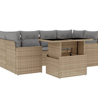 7-tlg. Garten-Sofagarnitur mit Kissen Beige Poly Rattan