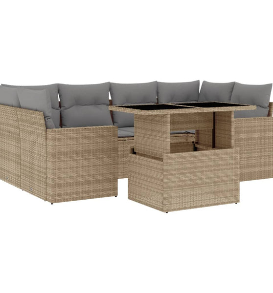 7-tlg. Garten-Sofagarnitur mit Kissen Beige Poly Rattan