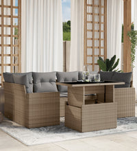 7-tlg. Garten-Sofagarnitur mit Kissen Beige Poly Rattan