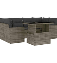 7-tlg. Garten-Sofagarnitur mit Kissen Grau Poly Rattan