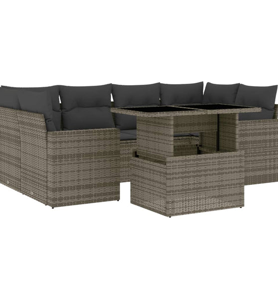 7-tlg. Garten-Sofagarnitur mit Kissen Grau Poly Rattan