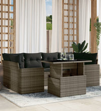 7-tlg. Garten-Sofagarnitur mit Kissen Grau Poly Rattan