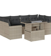 7-tlg. Garten-Sofagarnitur mit Kissen Hellgrau Poly Rattan