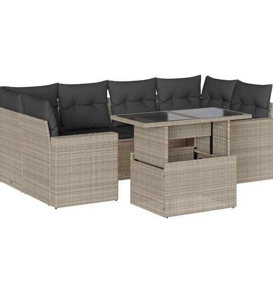 7-tlg. Garten-Sofagarnitur mit Kissen Hellgrau Poly Rattan