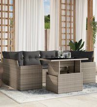 7-tlg. Garten-Sofagarnitur mit Kissen Hellgrau Poly Rattan