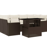 7-tlg. Garten-Sofagarnitur mit Kissen Braun Poly Rattan