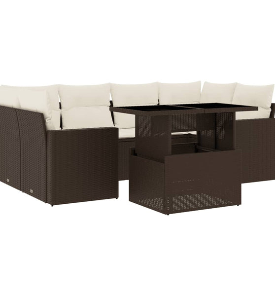 7-tlg. Garten-Sofagarnitur mit Kissen Braun Poly Rattan