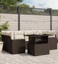 7-tlg. Garten-Sofagarnitur mit Kissen Braun Poly Rattan