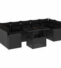 8-tlg. Garten-Sofagarnitur mit Kissen Schwarz Poly Rattan