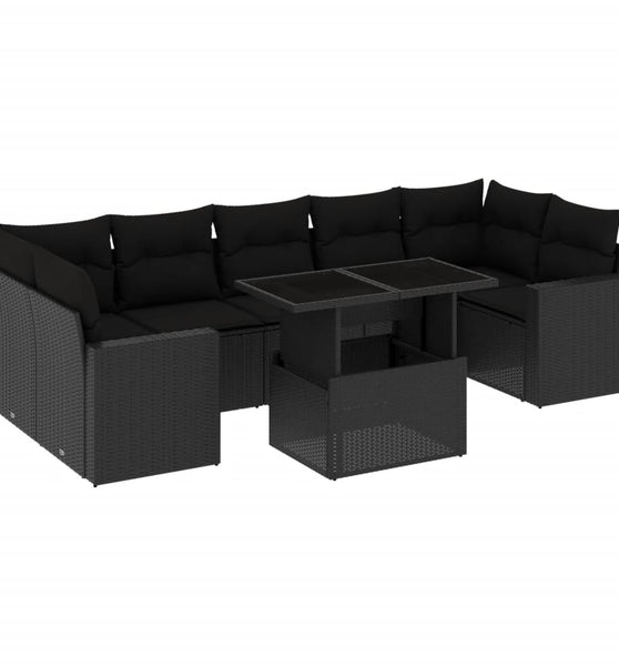 8-tlg. Garten-Sofagarnitur mit Kissen Schwarz Poly Rattan