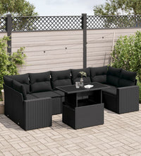 8-tlg. Garten-Sofagarnitur mit Kissen Schwarz Poly Rattan
