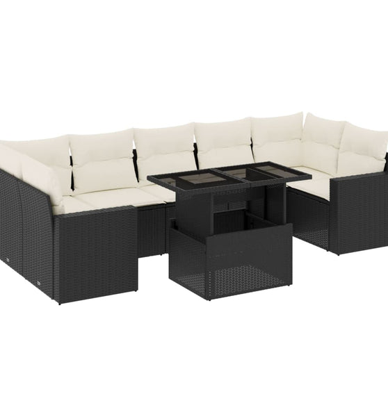 8-tlg. Garten-Sofagarnitur mit Kissen Schwarz Poly Rattan
