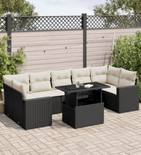 8-tlg. Garten-Sofagarnitur mit Kissen Schwarz Poly Rattan
