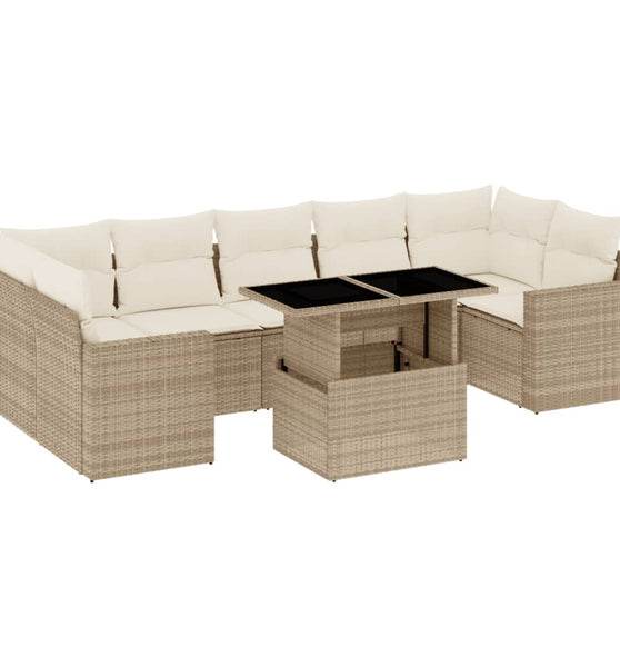 8-tlg. Garten-Sofagarnitur mit Kissen Beige Poly Rattan