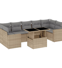 8-tlg. Garten-Sofagarnitur mit Kissen Beige Poly Rattan