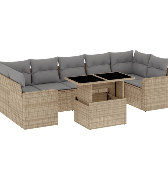8-tlg. Garten-Sofagarnitur mit Kissen Beige Poly Rattan