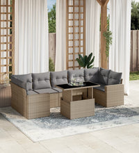 8-tlg. Garten-Sofagarnitur mit Kissen Beige Poly Rattan