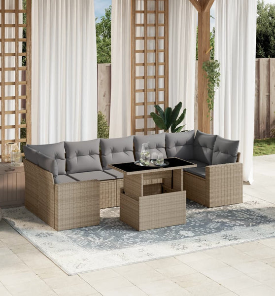 8-tlg. Garten-Sofagarnitur mit Kissen Beige Poly Rattan