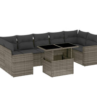 8-tlg. Garten-Sofagarnitur mit Kissen Grau Poly Rattan