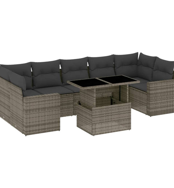 8-tlg. Garten-Sofagarnitur mit Kissen Grau Poly Rattan