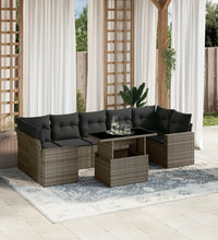 8-tlg. Garten-Sofagarnitur mit Kissen Grau Poly Rattan