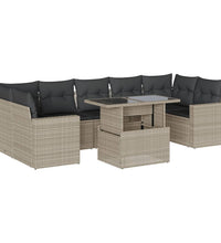 8-tlg. Garten-Sofagarnitur mit Kissen Hellgrau Poly Rattan