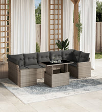 8-tlg. Garten-Sofagarnitur mit Kissen Hellgrau Poly Rattan