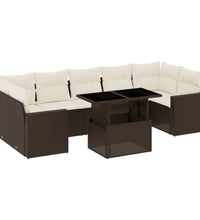 8-tlg. Garten-Sofagarnitur mit Kissen Braun Poly Rattan