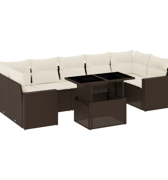 8-tlg. Garten-Sofagarnitur mit Kissen Braun Poly Rattan
