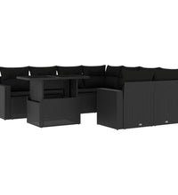 9-tlg. Garten-Sofagarnitur mit Kissen Schwarz Poly Rattan