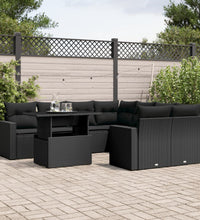 9-tlg. Garten-Sofagarnitur mit Kissen Schwarz Poly Rattan