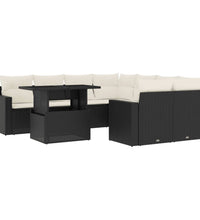 9-tlg. Garten-Sofagarnitur mit Kissen Schwarz Poly Rattan