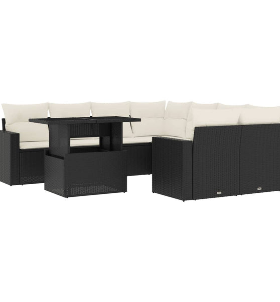 9-tlg. Garten-Sofagarnitur mit Kissen Schwarz Poly Rattan