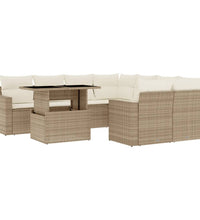 9-tlg. Garten-Sofagarnitur mit Kissen Beige Poly Rattan
