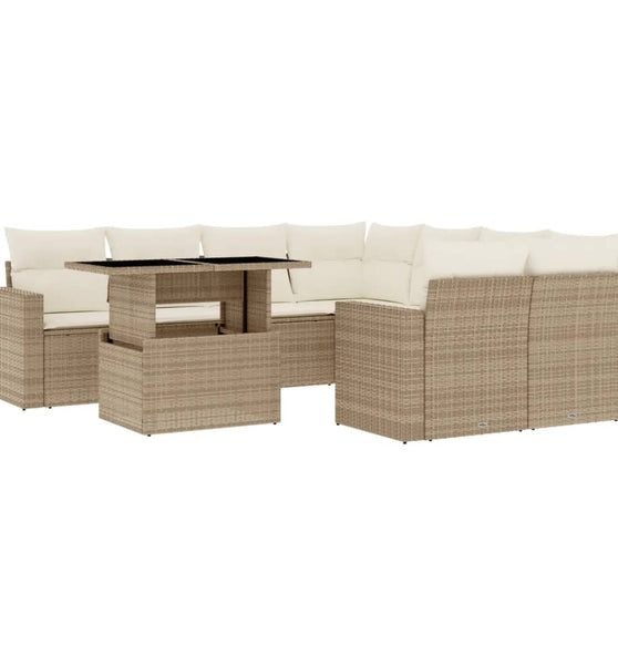 9-tlg. Garten-Sofagarnitur mit Kissen Beige Poly Rattan