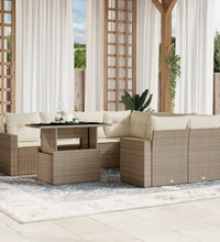 9-tlg. Garten-Sofagarnitur mit Kissen Beige Poly Rattan