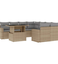 9-tlg. Garten-Sofagarnitur mit Kissen Beige Poly Rattan