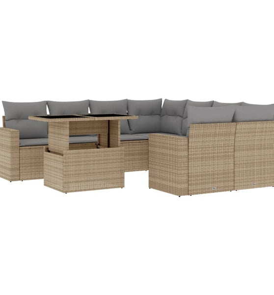 9-tlg. Garten-Sofagarnitur mit Kissen Beige Poly Rattan
