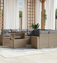 9-tlg. Garten-Sofagarnitur mit Kissen Beige Poly Rattan
