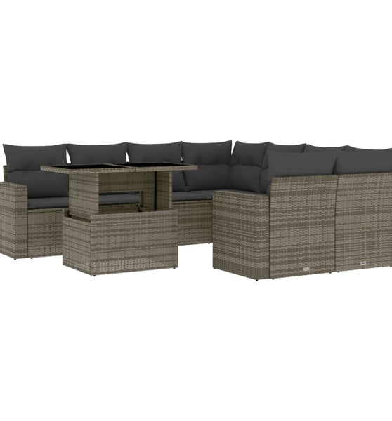 9-tlg. Garten-Sofagarnitur mit Kissen Grau Poly Rattan