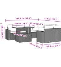 9-tlg. Garten-Sofagarnitur mit Kissen Grau Poly Rattan